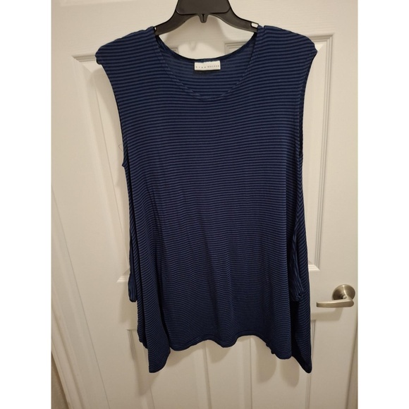 Bryn Walker Large Blue Striped Asymmetrical Lagenlook Versatile Tunic Top - Picture 1 of 6